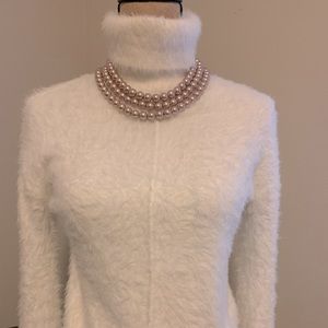 White soft Plush Turtleneck Sweater